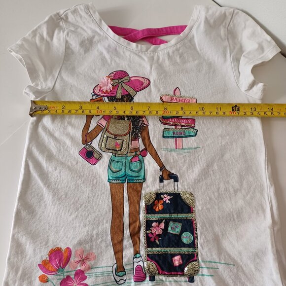 Isaac Mizrahi NY Sequin Travel Theme Strap Back Girl's T-Shirt Size M (7/8) - Picture 7 of 8